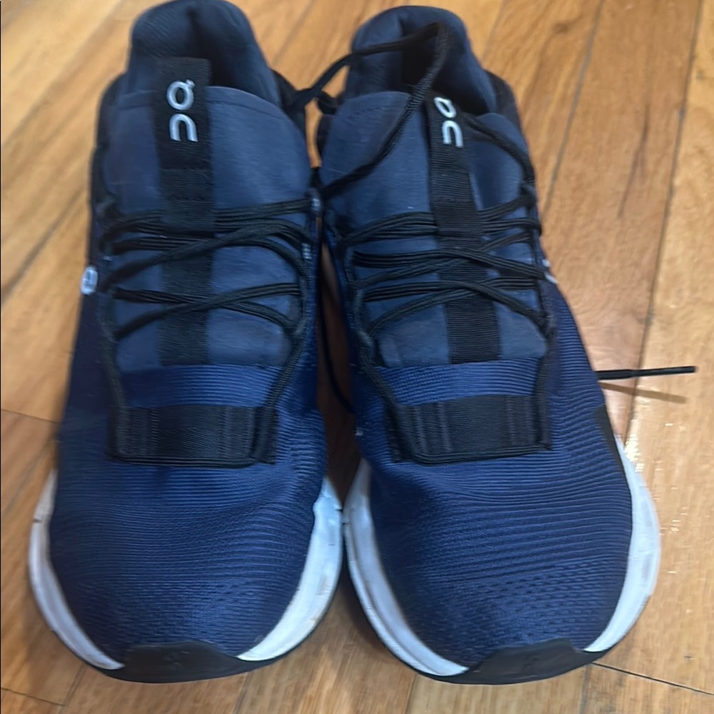 On Running Blue and Black Athletic Shoes with Breathable Mesh worn, no damage